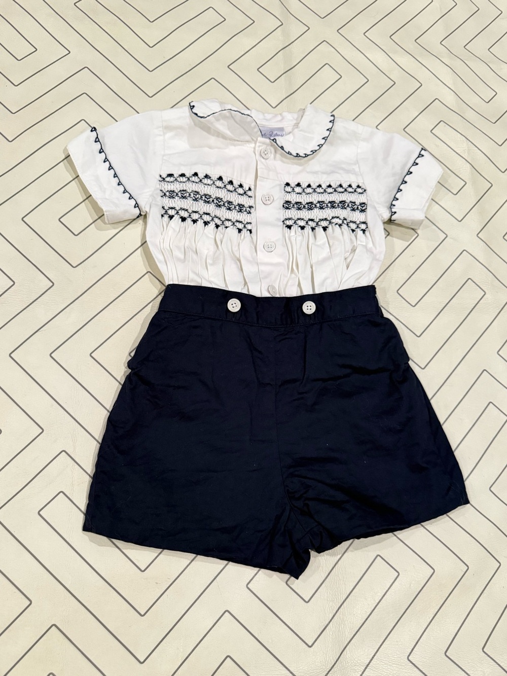 Rachel Riley Baby Boy Smocked Blue Set